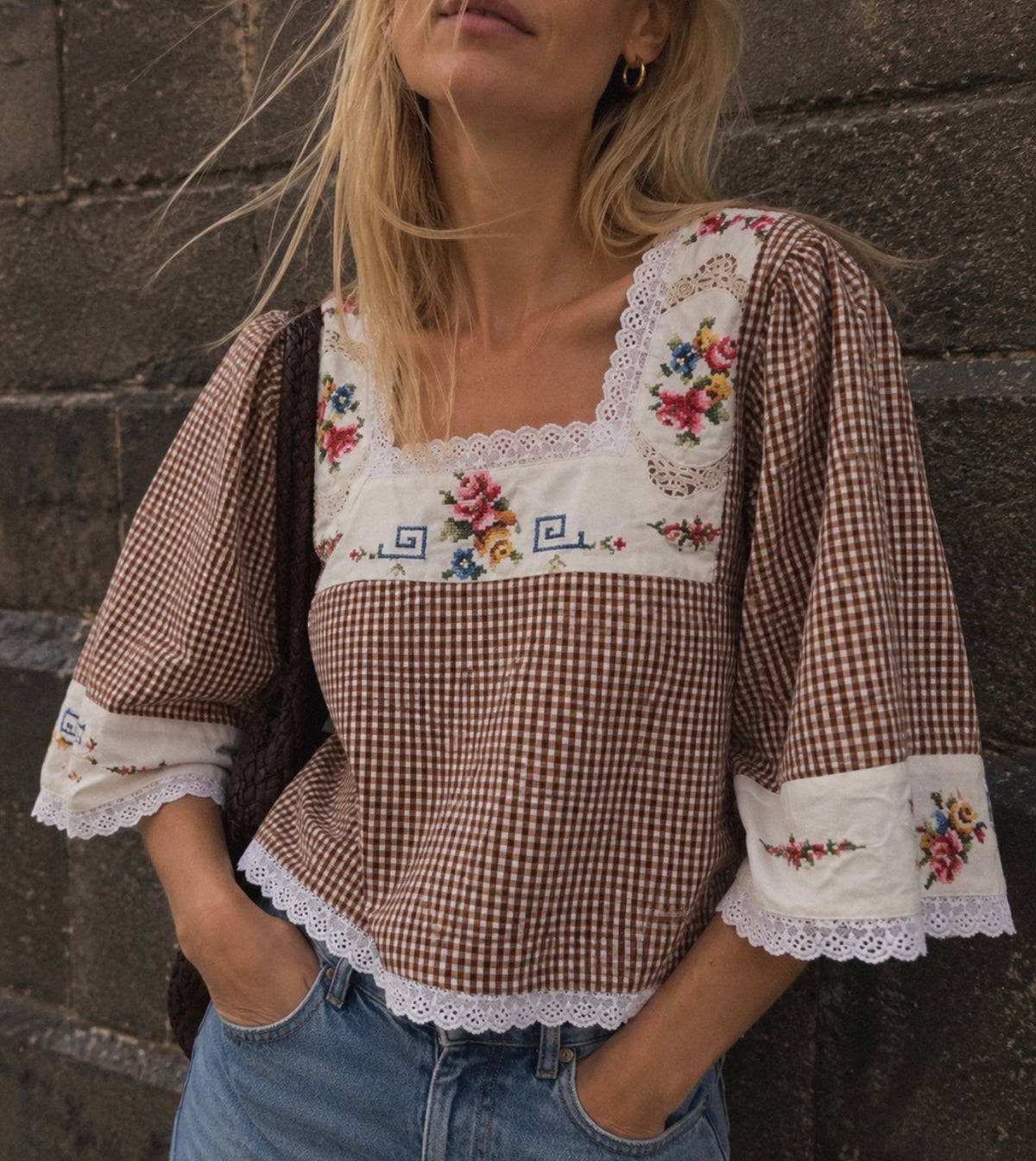 The Cass square neck embroidered blouse