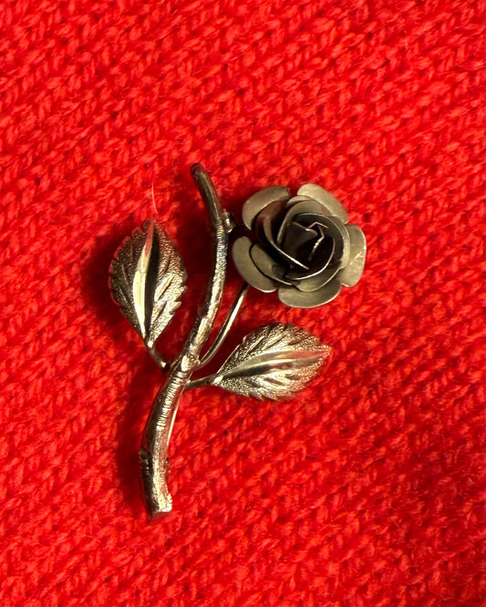 Vintage Silver-Tone Petite Rose Brooch