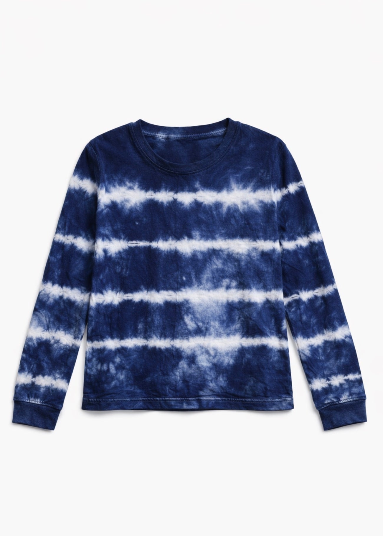 Kids Navy Hand-Dyed Breton Long Sleeve Tee