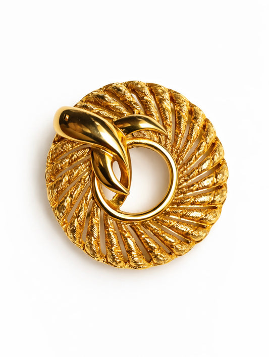 Mid-Century Textured Gold Spiral Brooch