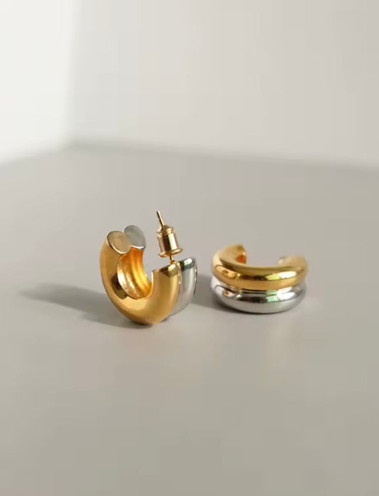 Mixed metal gold plated huggies