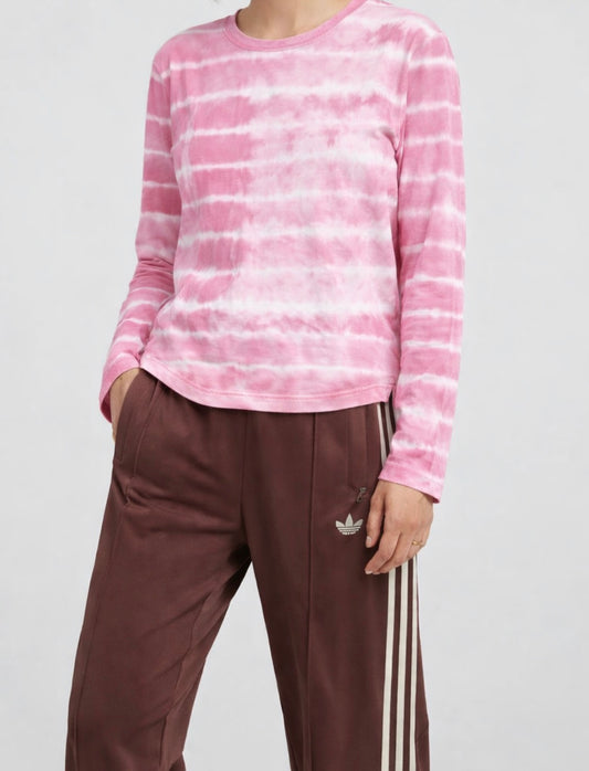Peony Pink Hand-Dyed Breton Long Sleeve Tee