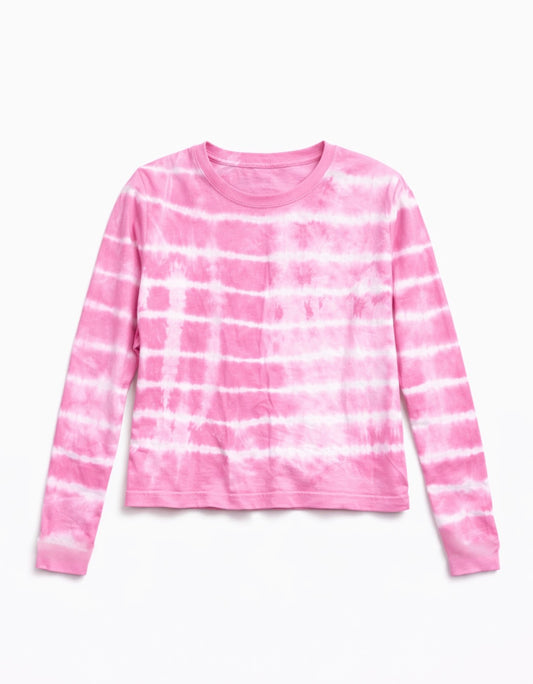 Peony Pink Hand-Dyed Breton Long Sleeve Tee