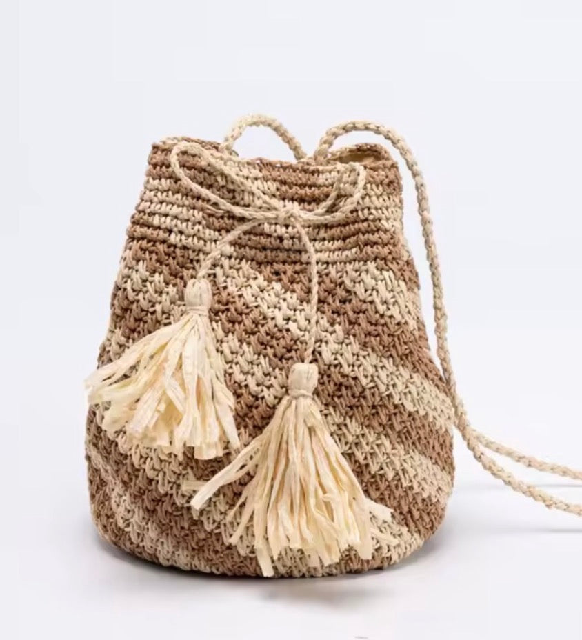 Striped raffia bag