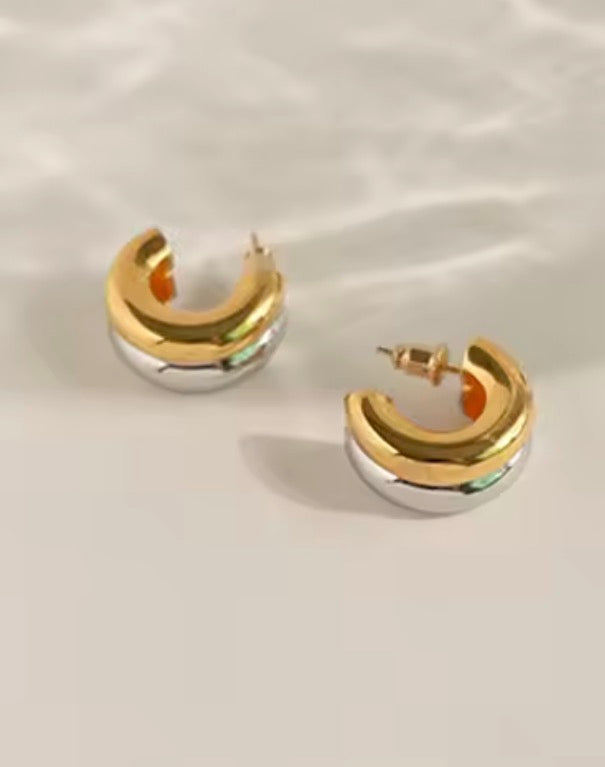 Mixed metal gold plated huggies