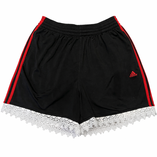 Reworked Adidas lace trim shorts BLK & Red