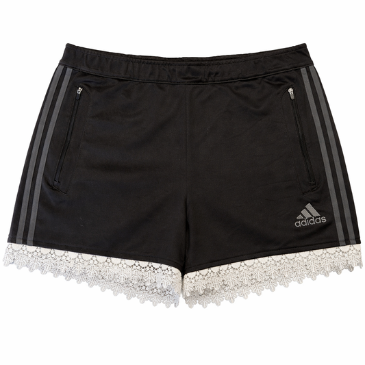 Reworked Adidas lace trim shorts BLK & GREY