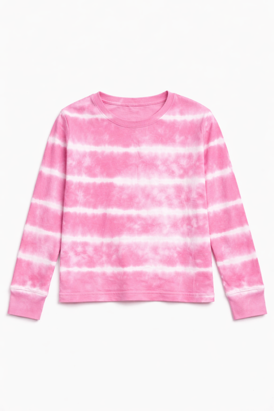 Kids Pink Hand-Dyed Breton Long Sleeve Tee