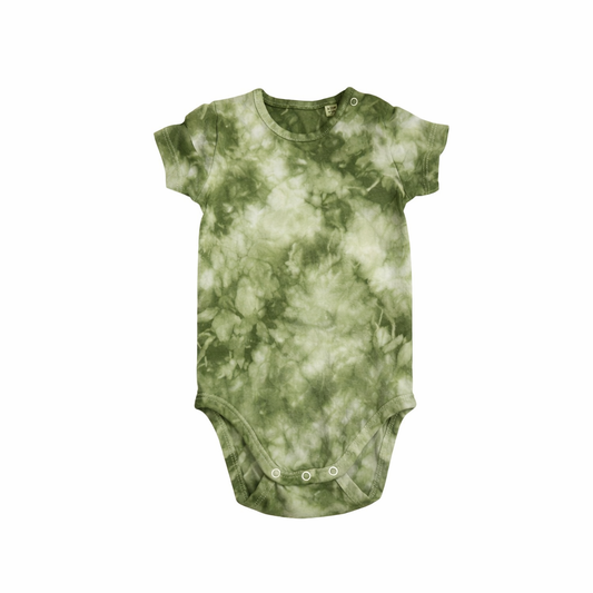 Babies Olive green Hand-Dyed Breton Short Sleeve baby gro