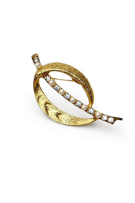 Mid-Century Gold-Tone Leaf & Pearl Broach