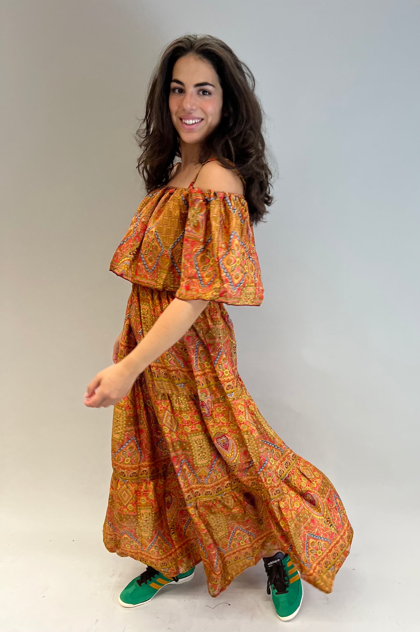 Amelie gold silk maxi dress: UK size 8-16