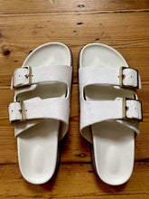 Load image into Gallery viewer, Zara white leather hair on footbed slides