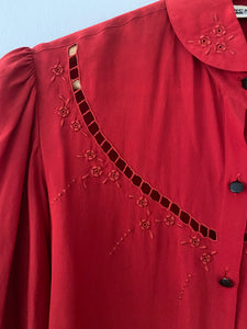 Ruby embroidered silk shirt
