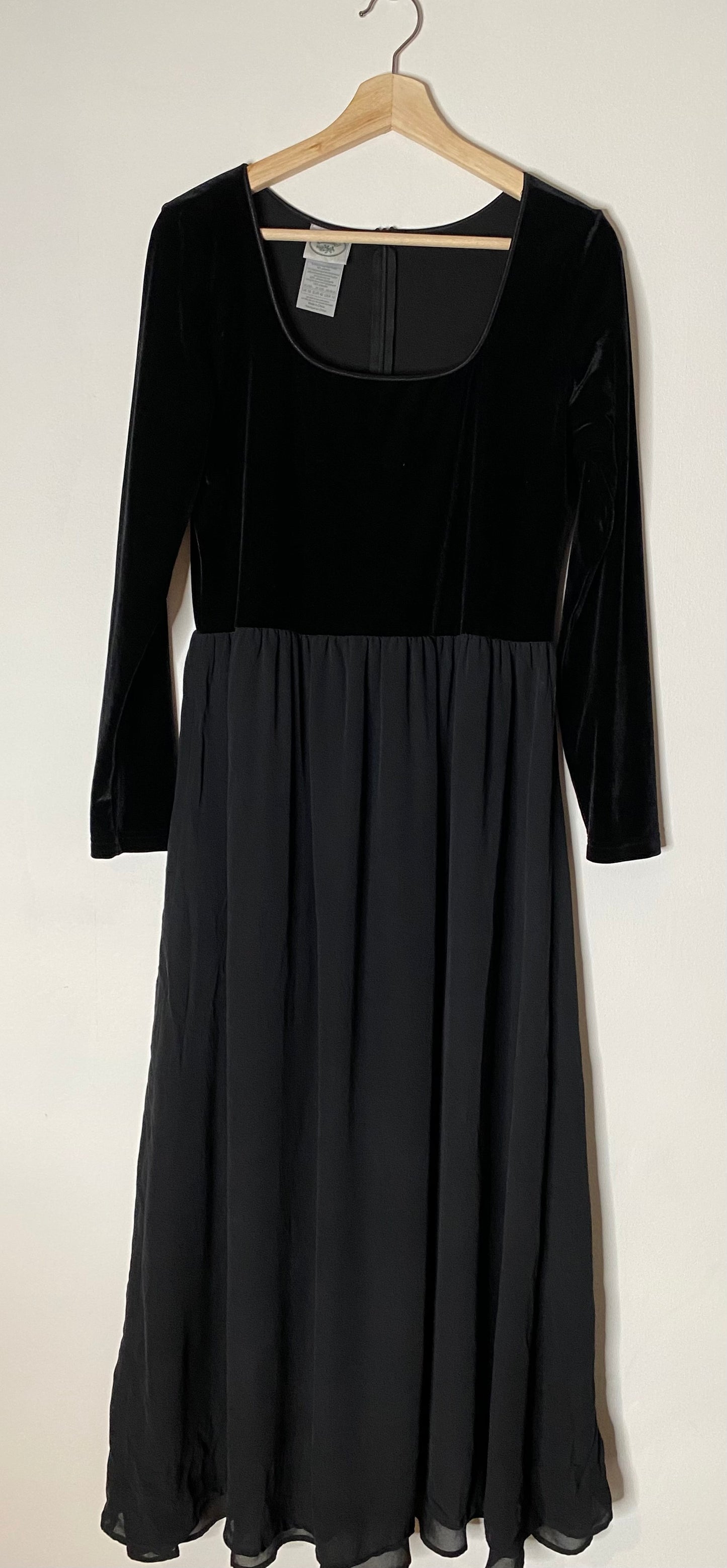 Laura Ashley black velvet and silk dress