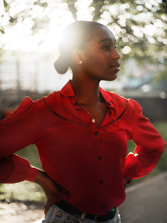 Ruby embroidered silk shirt