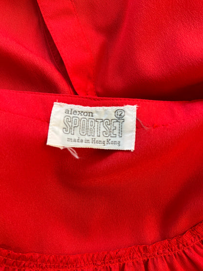 80s red gathered yoke shirt