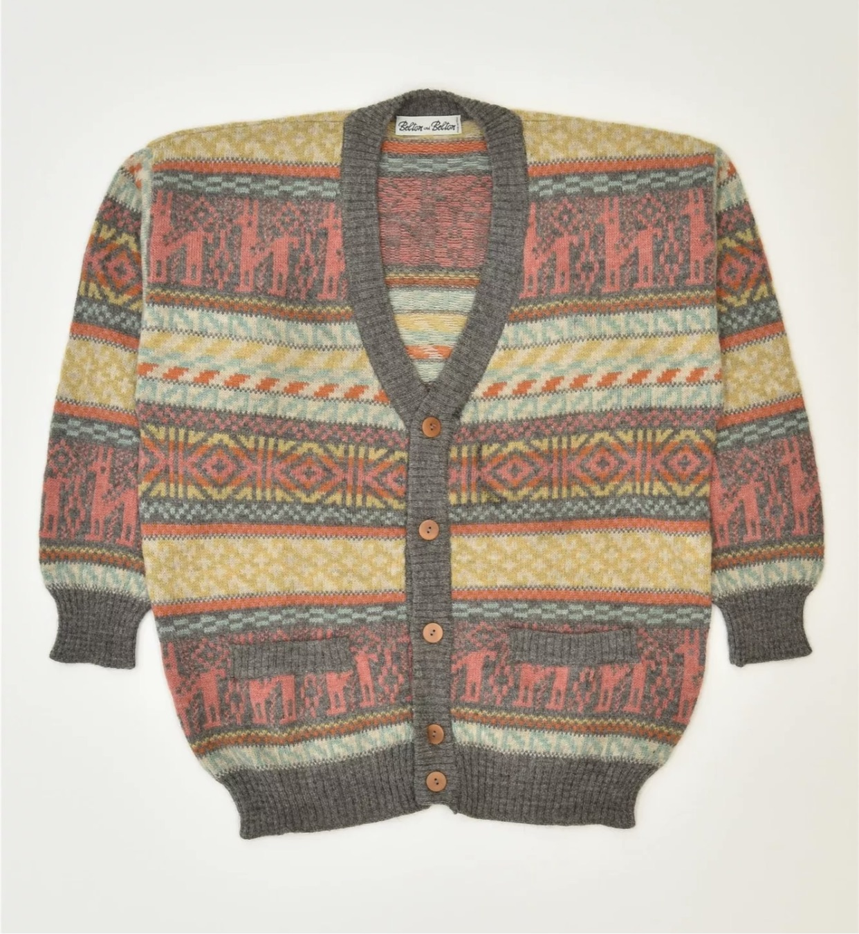 Vintage wool jacquard knit cardigan
