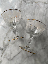 Load image into Gallery viewer, Pair of 1950s etched coupe glasses