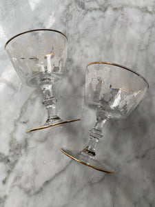 Pair of 1950s etched coupe glasses